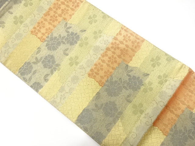 JAPANESE KIMONO / ANTIQUE FUKURO OBI / SILK / SAGA NISHIKI / WOVEN FLORAL ARABESQUE